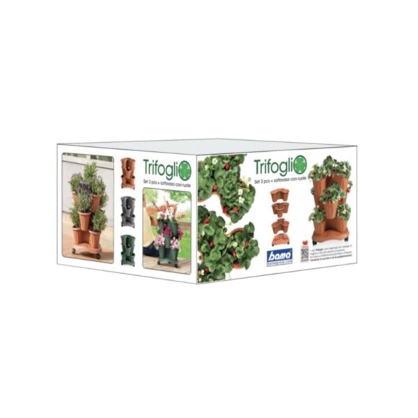 Bama Trifoglio – Set 3 Vasi con Sottovaso e Rotelle 30x40x51 cm, Colore Terracotta, Pratici per Interno ed Esterno - immagine 4