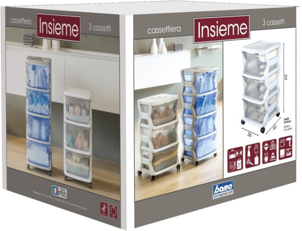 Bama Insieme 3 Cassetti con Ruote – Cassettiera Salvaspazio 36x40x62 cm, Colore Argento, Pratica e Versatile - immagine 6