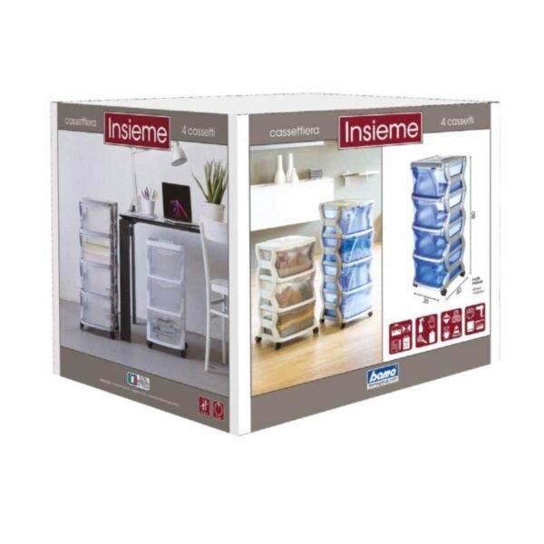 Bama Insieme 4 Cassetti con Ruote – Cassettiera Salvaspazio 36x40x62 cm, Colore Bianco, Pratica e Versatile - immagine 3