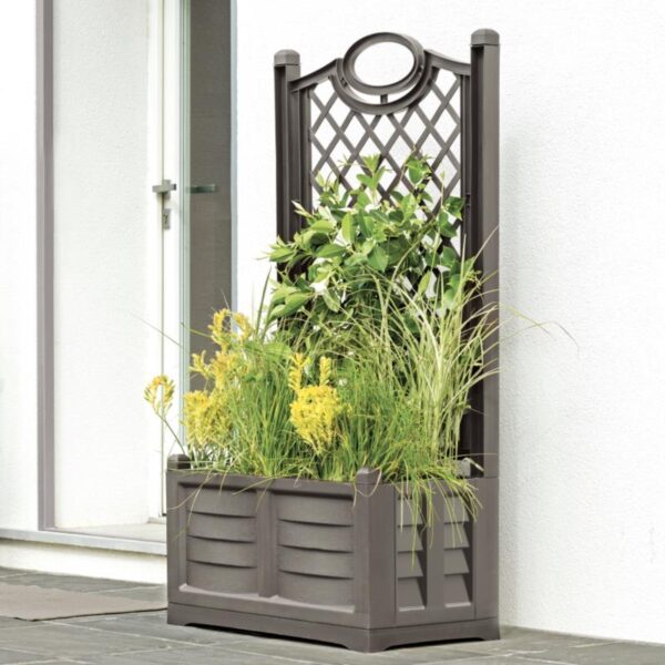 Bama Fioriera con Spalliera Separè in Resina – 80x42,5x150 cm, Colore Ferro Battuto, per Esterni e Giardini - immagine 3