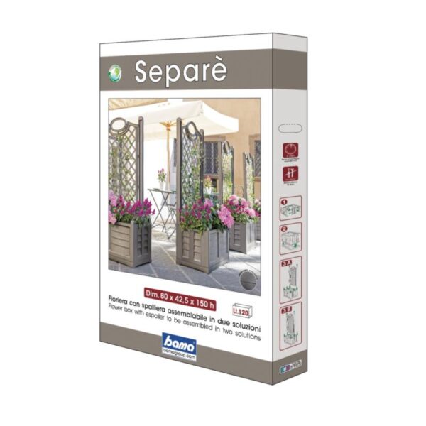 Bama Fioriera con Spalliera Separè in Resina – 80x42,5x150 cm, Colore Ferro Battuto, per Esterni e Giardini - immagine 5