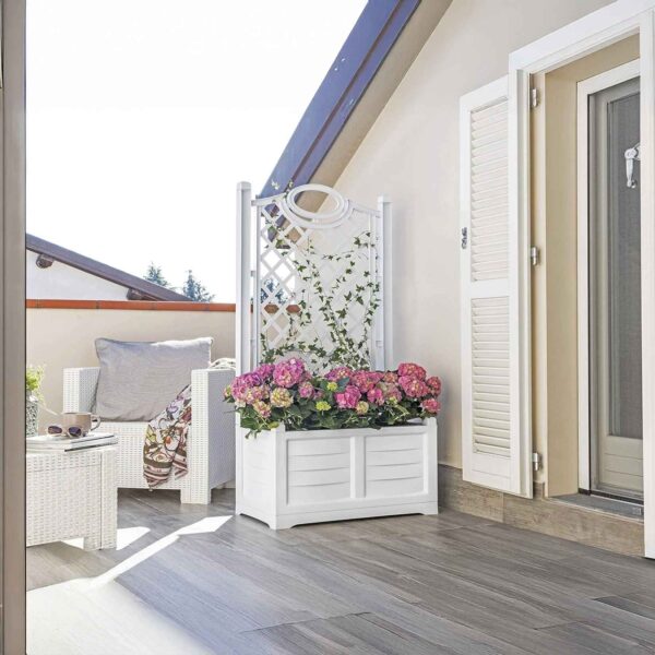 Bama Fioriera con Spalliera Separè in Resina – 80x42,5x150 cm, Colore Bianco, per Esterni e Giardini - immagine 6