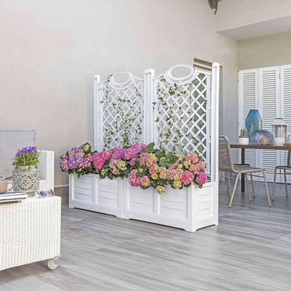 Bama Fioriera con Spalliera Separè in Resina – 80x42,5x150 cm, Colore Bianco, per Esterni e Giardini - immagine 5