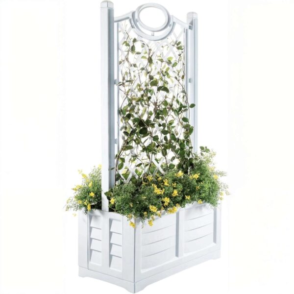 Bama Fioriera con Spalliera Separè in Resina – 80x42,5x150 cm, Colore Bianco, per Esterni e Giardini - immagine 3
