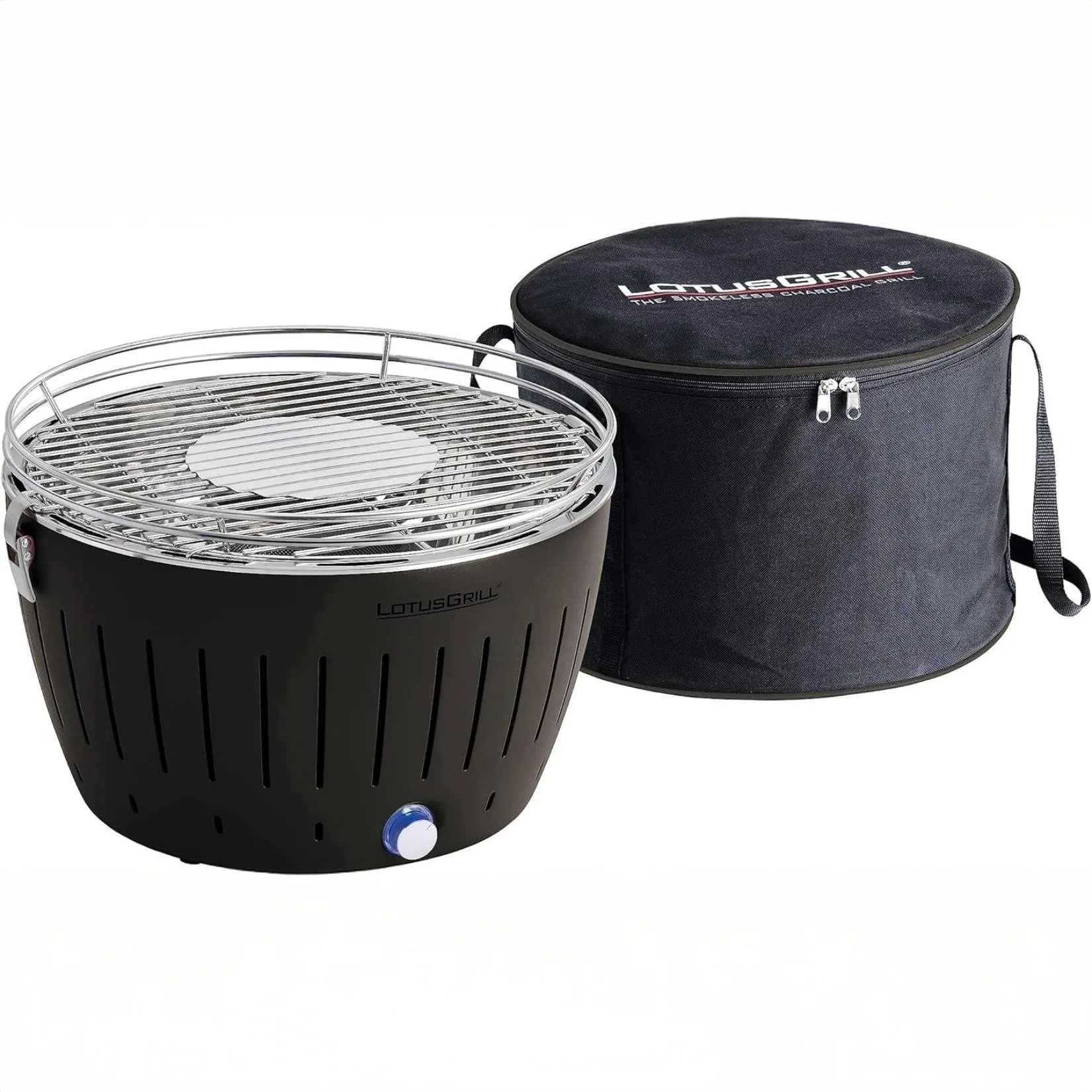 LotusGrill Antracite 35 cm – Barbecue a Carbone Compatto con Ventola Integrata, Batterie e Cavo USB, Ideale per Esterni - immagine 3