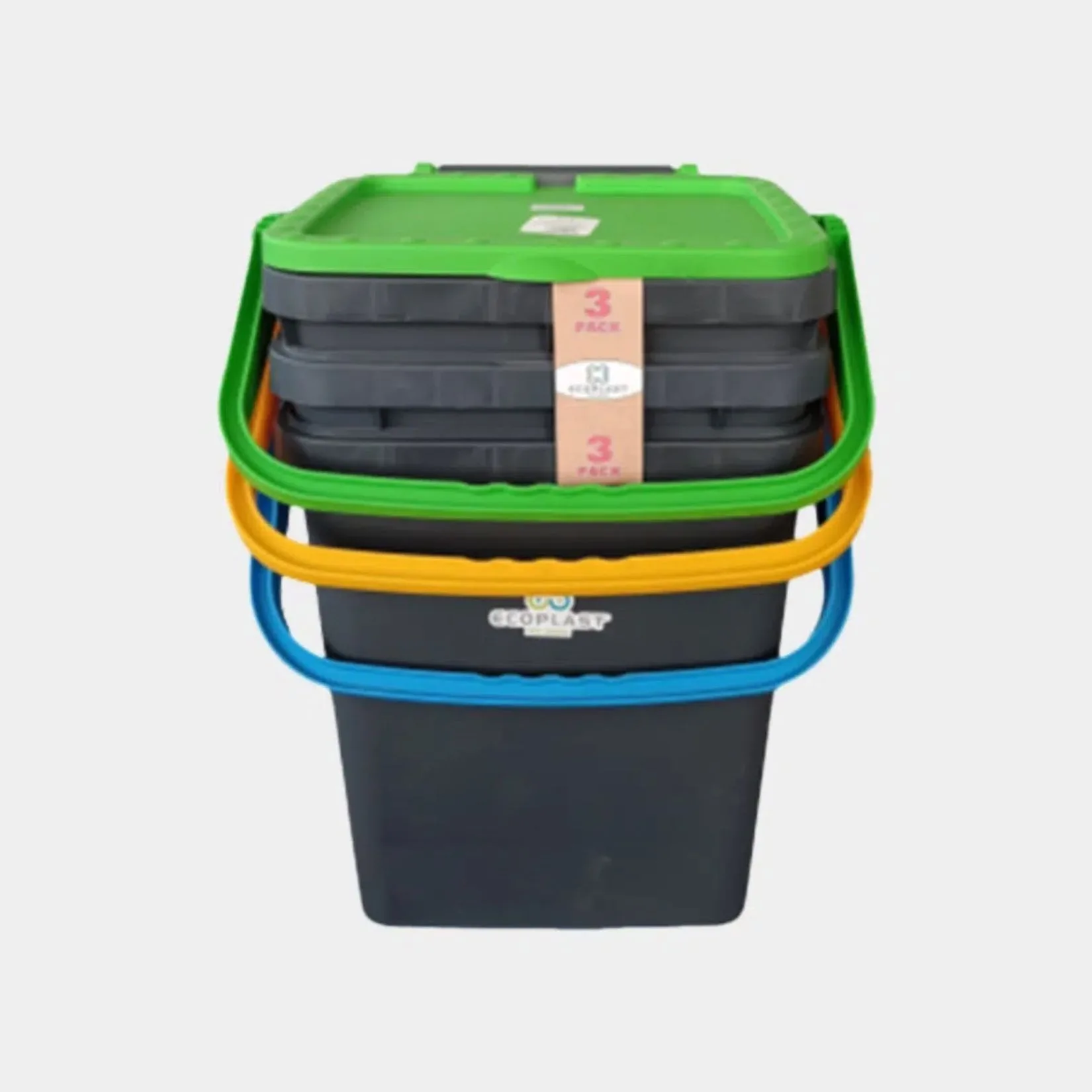 Set 3 Pattumiere Raccolta Differenziata 35L Ecoplast EcoPlus – Contenitori Ecologici Multicolor con Coperchio, 43x36xH43,5 cm - immagine 1