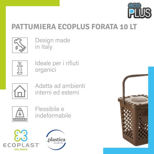 Pattumiera Forata Ecoplast per Raccolta Differenziata – Apertura a Libro, 80% Plastica Riciclata, Marrone, Resistente per Interni ed Esterni - immagine 4