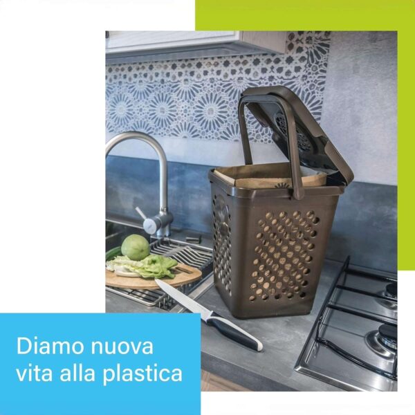 Pattumiera Forata Ecoplast per Raccolta Differenziata – Apertura a Libro, 80% Plastica Riciclata, Marrone, Resistente per Interni ed Esterni - immagine 5