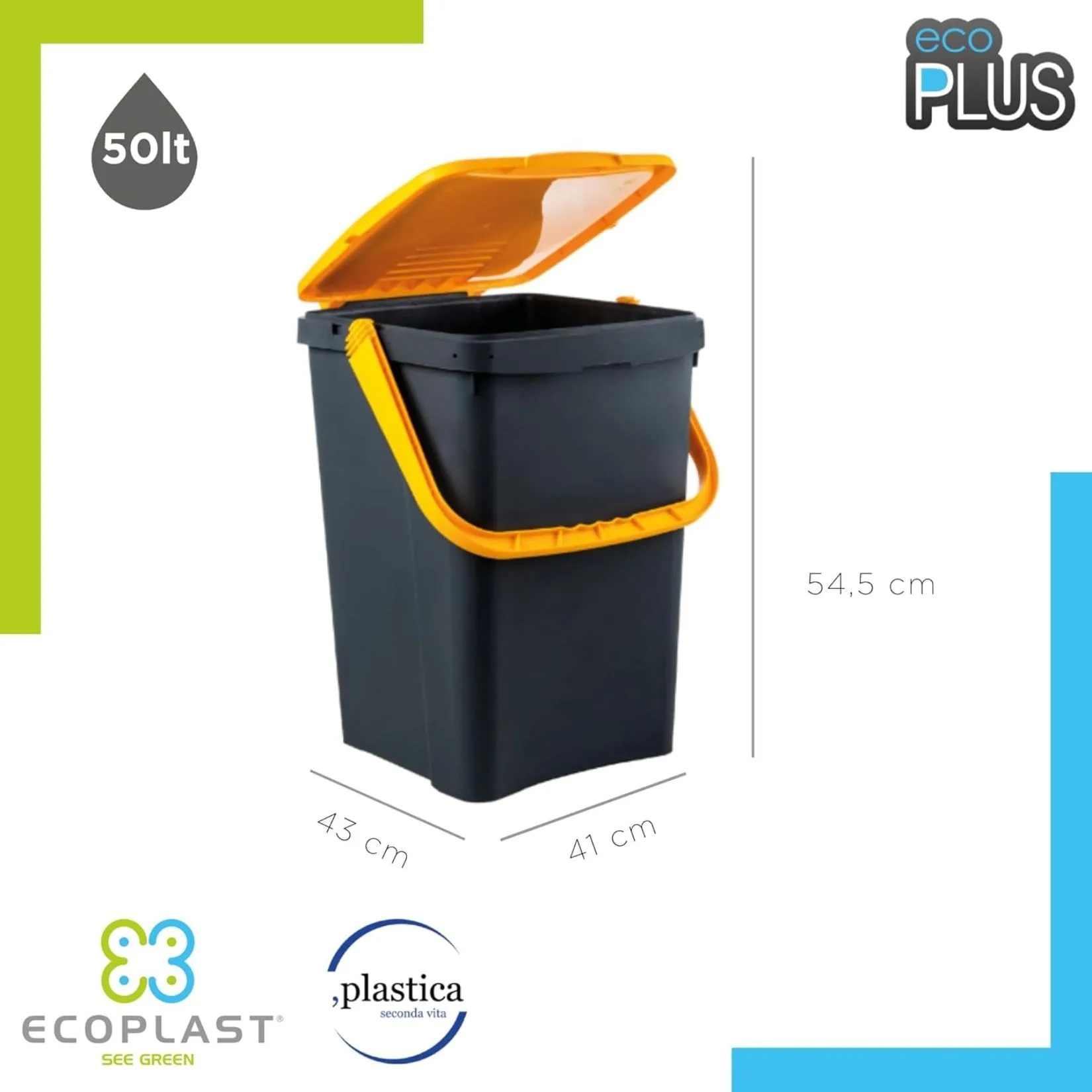 Ecoplast Bidone Raccolta Differenziata 50L Verde - immagine 4