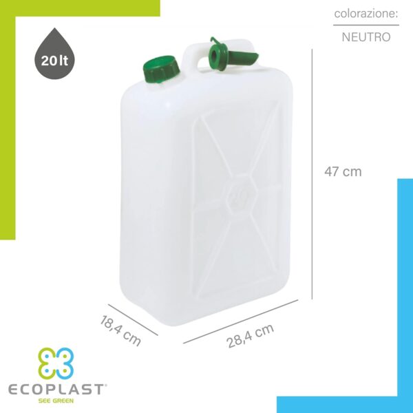 Ecoplast Tanica 20L – Contenitore in Plastica Neutra, Alta Resistenza, Made in Italy - immagine 2