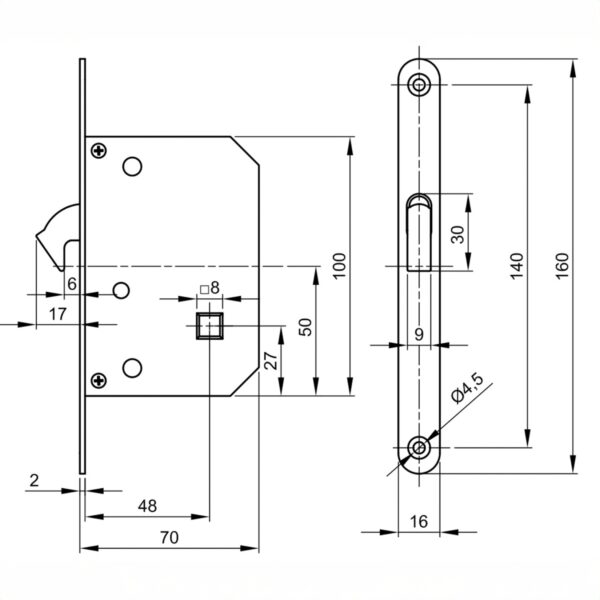 Kit Serratura a Gancio 50 mm per Porte Scorrevoli – VI.TEL. E0262N 51 in Cromo Satinato, Elegante e Robusto - immagine 4