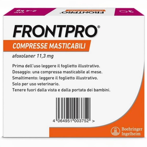 FRONTPRO Cani 2-4 kg – Antiparassitario Compresse Masticabili con Afoxolaner, 3 Dosi Contro Pulci, Zecche, Uova e Larve - immagine 2
