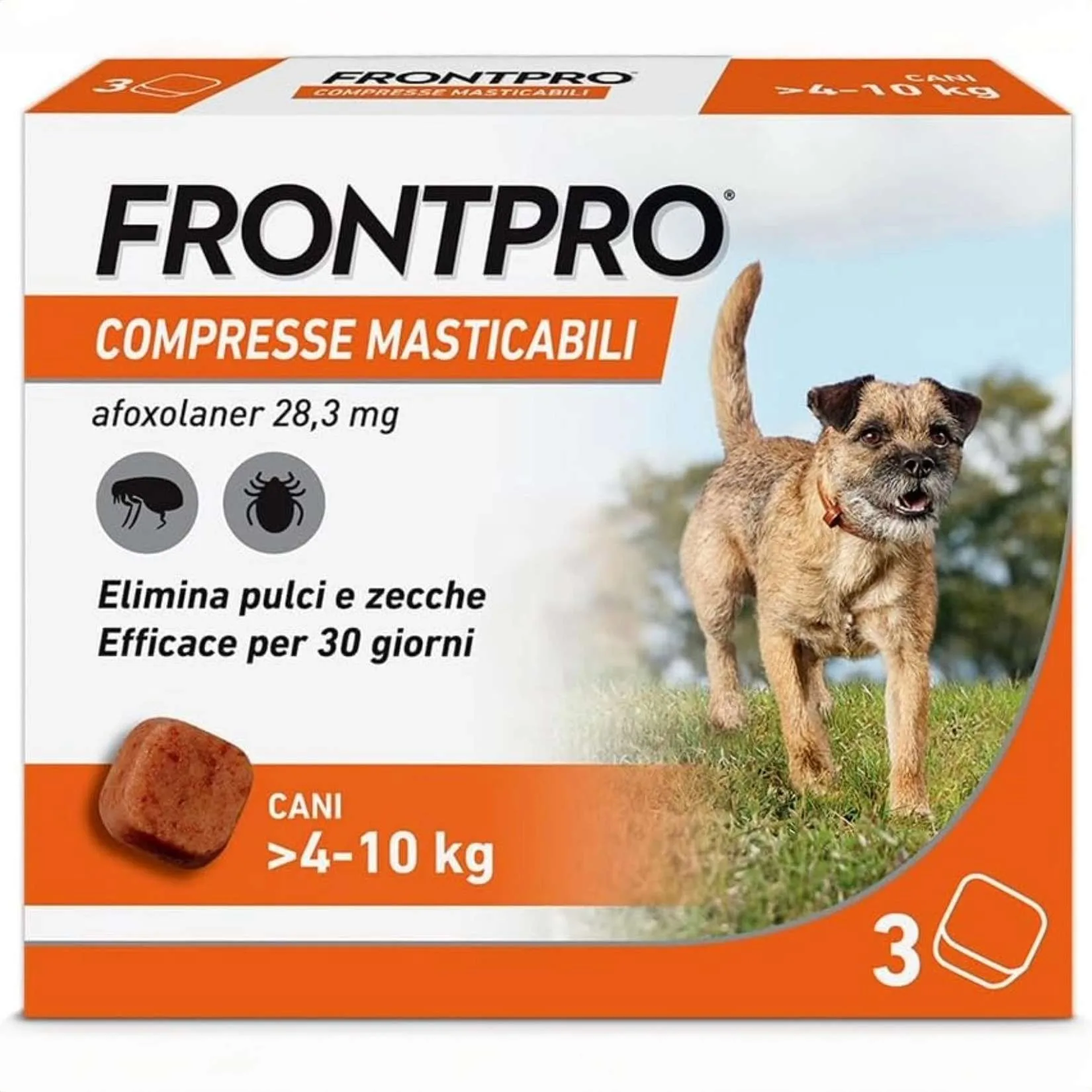 FRONTPRO 28.3 mg per cani 4-10 kg – Compressa masticabile antiparassitaria mensile contro pulci zecche uova e larve FRONTPRO 28.3 mg per cani 4-10 kg – Compressa masticabile antiparassitaria mensile contro pulci zecche uova e larve