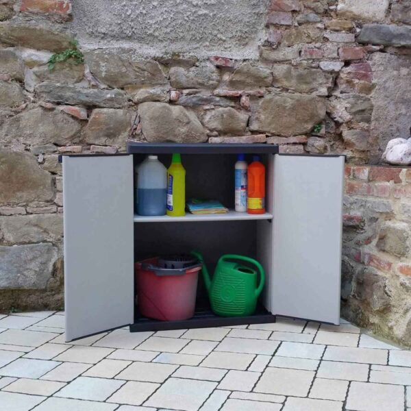 Mongardi Armadio Basso in Resina 2 Ante con Ripiani – 68x40x85 cm – Compatto, Resistente, per Interno ed Esterno - immagine 3