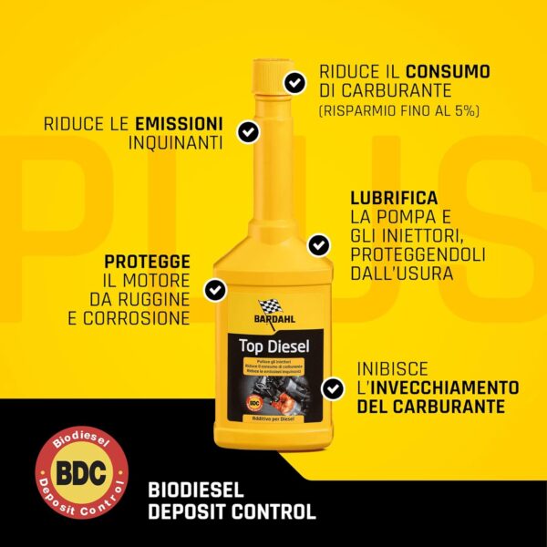 Bardahl Top Diesel 250 ml – Additivo Diesel Multifunzione, Potenzia il Motore e Protegge Iniettori e Pompa - immagine 4