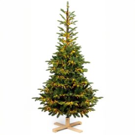 Albero di Natale 210 cm Modello Robin con base in legno, 731 rami in PE+PVC e luci LED calde integrate con giochi di luce.