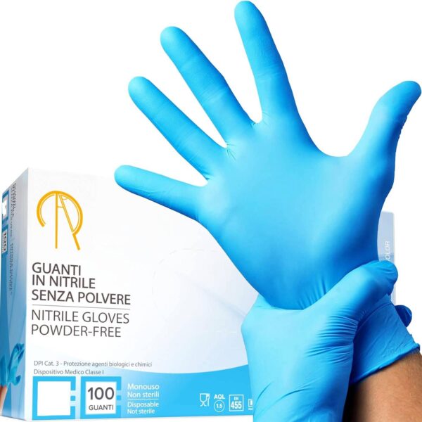 Guanti in nitrile blu Rocard – senza polvere, ipoallergenici, confezione da 10 box per uso medico, estetico e professionale