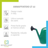 Annaffiatoio Ecoplast 12 Litri – In Plastica Verde Resistente per Giardino – Capiente e Facile da Usare - immagine 3