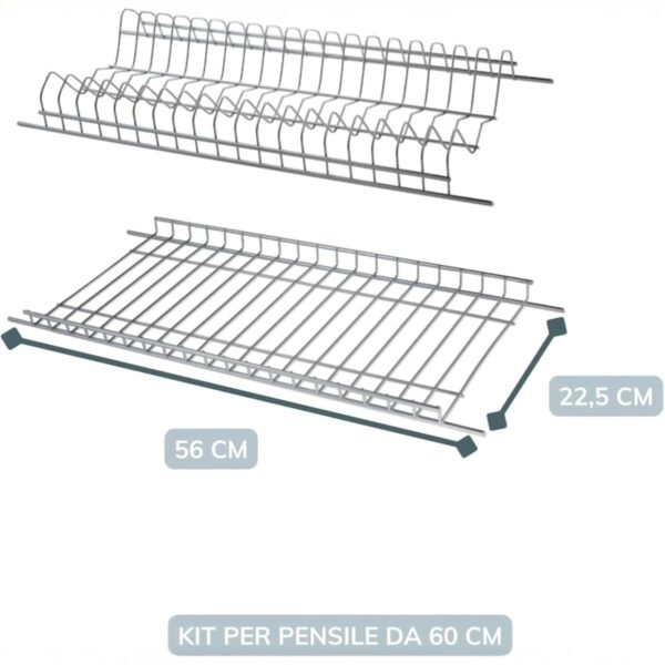 Scolapiatti da 56 cm in Acciaio Cromato con Vaschetta Raccogli Gocce – Per Pensili da 60 cm – Made in Italy, Resistente e Salvaspazio - immagine 2