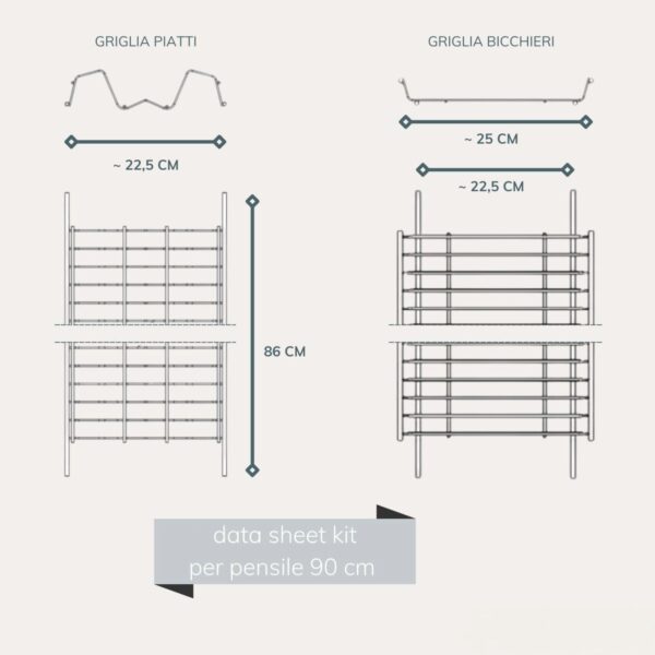 Kit Scolapiatti da Incasso 86 cm in Acciaio Cromato per Pensile 90 cm – Griglia Portapiatti in Filo Tondo, Made in Italy - immagine 5