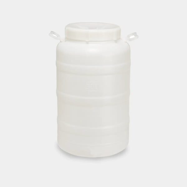 Fusto Ecoplast 50L bocca larga in plastica neutra con guarnizione ermetica – contenitore resistente per liquidi e alimenti