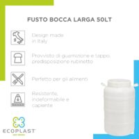 Ecoplast – Fusto Plastica 50?L Bocca Larga con Guarnizione Ermetica – Contenitore Neutro Ø355×62,5?cm (Rubinetto Non Incluso) - immagine 3