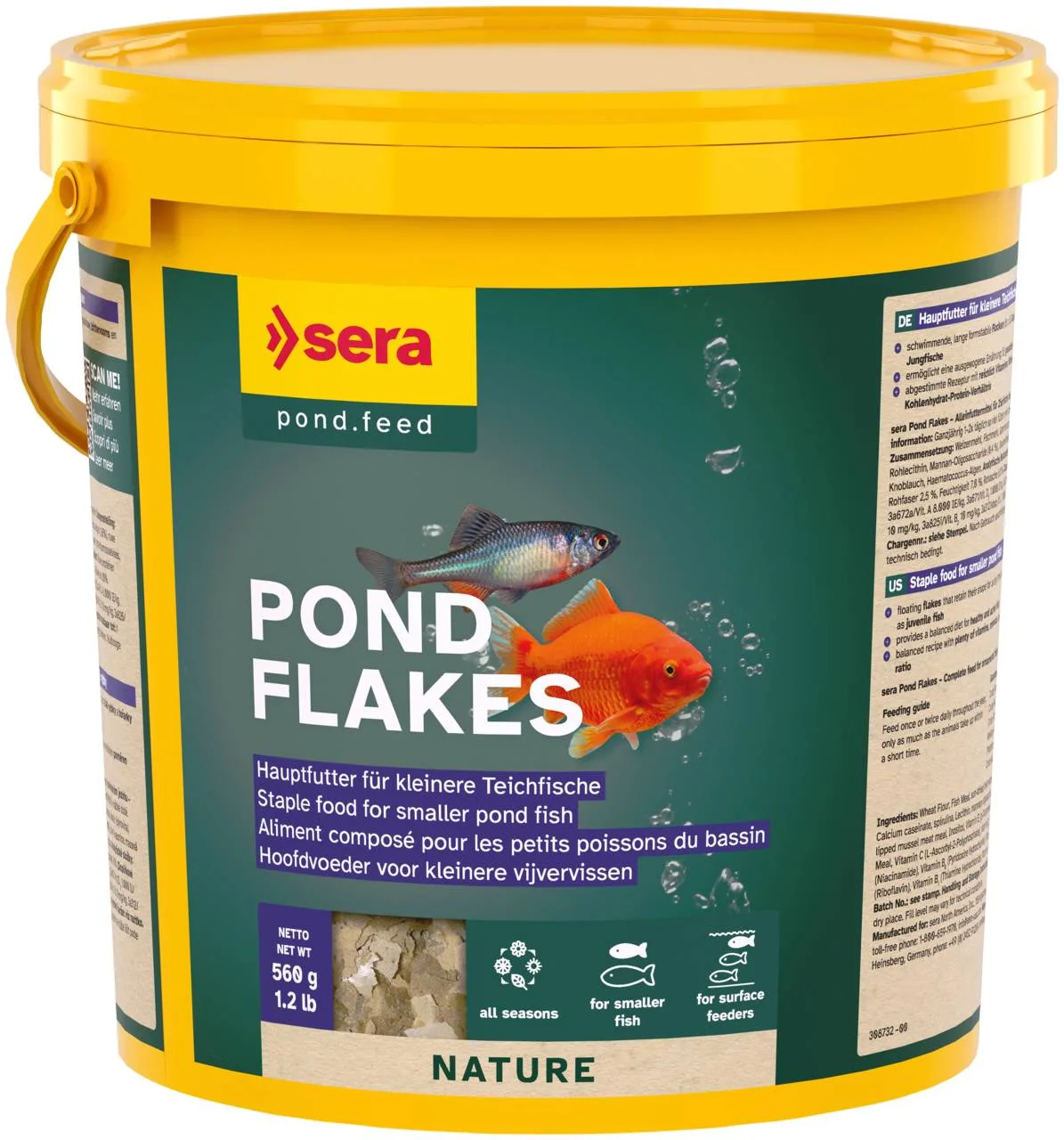 Sera Pond Flakes 3,8L – mangime galleggiante in scaglie per pesci da laghetto, naturale senza coloranti né conservanti