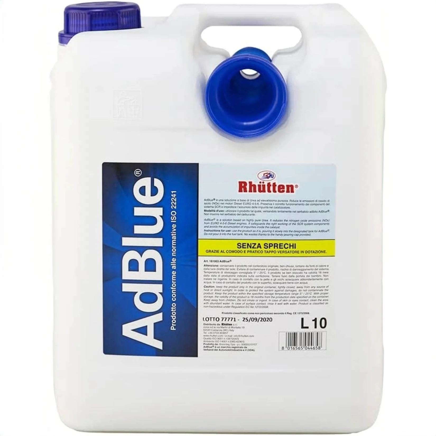 Rhütten AdBlue 5L urea purissima BASF ISO22241 tappo versatore