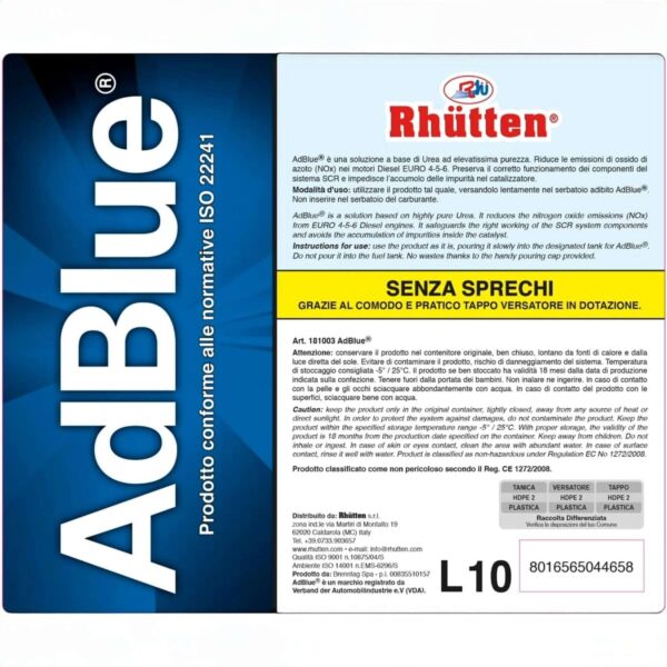 Rhütten AdBlue 10?L – Urea Purissima BASF ISO?22241, Additivo Sintetico per Motori Diesel Euro?6 - immagine 3