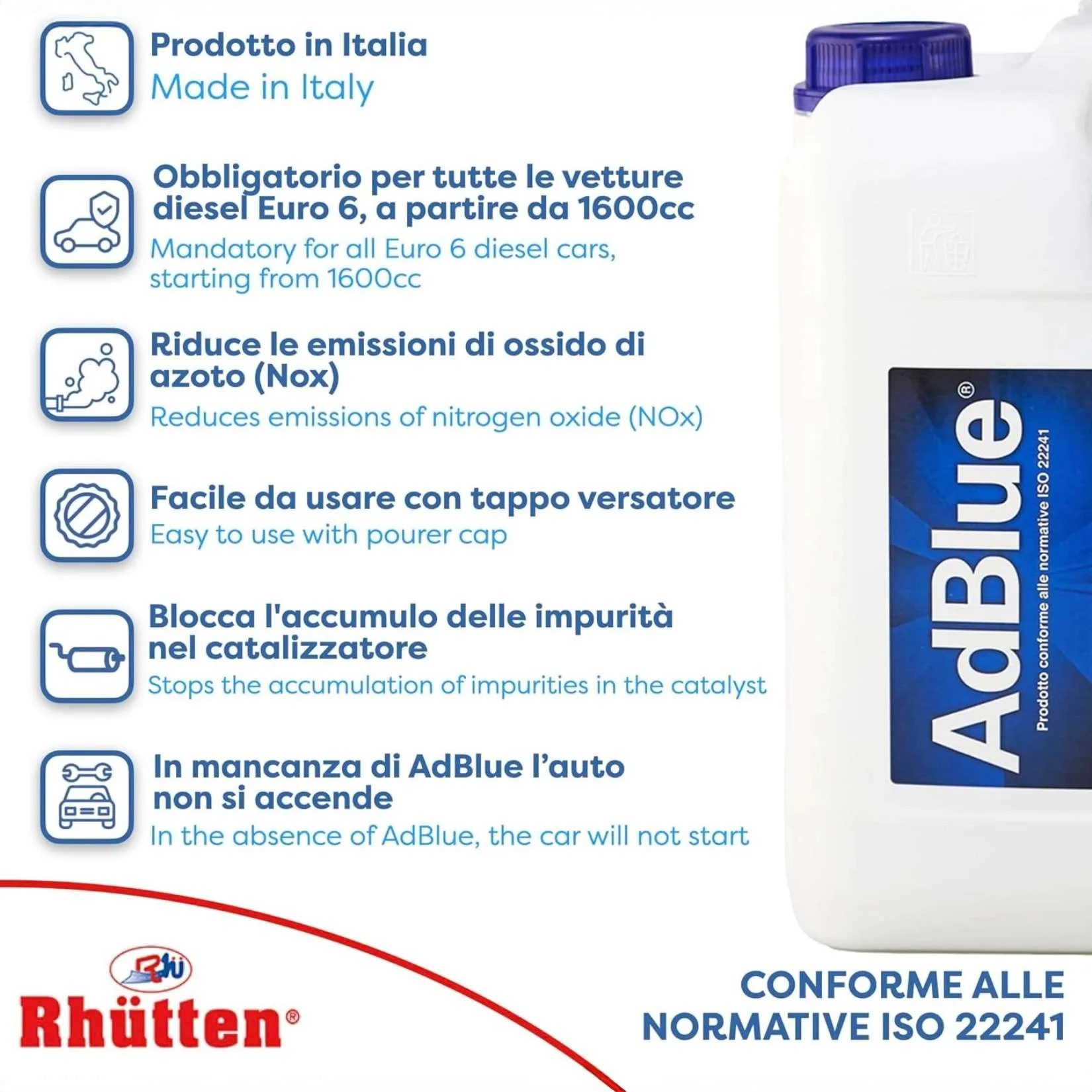 Rhütten AdBlue 10?L – Urea Purissima BASF ISO?22241, Additivo Sintetico per Motori Diesel Euro?6 - immagine 5