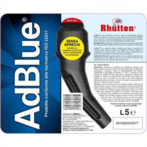 Rhütten AdBlue 5 Litri – Urea Purissima BASF ISO 22241 per Motori Diesel Euro 6 con Tappo Versatore - immagine 7