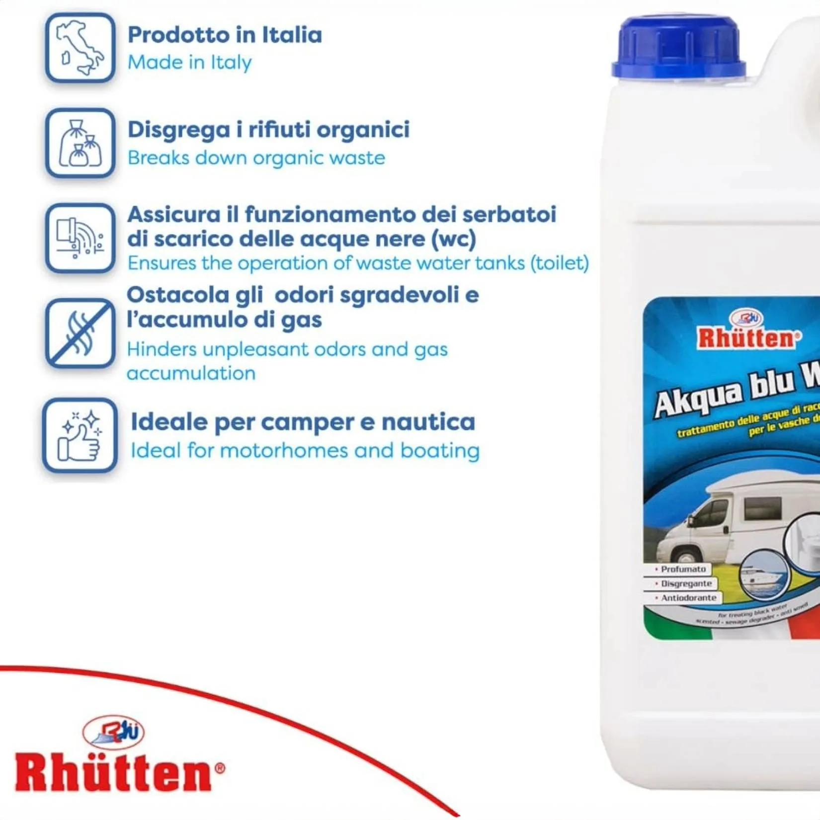 Rhütten Akqua Blu WC 5 Litri – Disgregante Chimico Camper & Liquido Acque Nere Blu - immagine 7