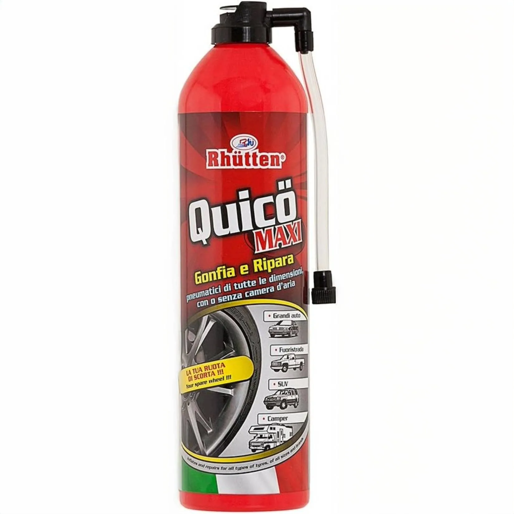 Rhütten Quico Maxi spray gonfia ripara gomme 750ml kit emergenza auto moto camper