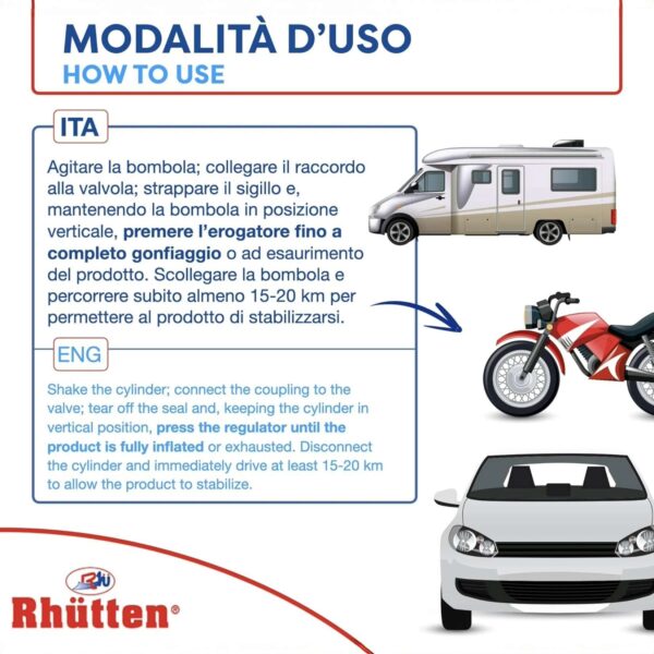 Rhütten Quico Maxi 750 ml – Spray Gonfia & Ripara Gomme per Auto, Moto, SUV & Campe - immagine 4