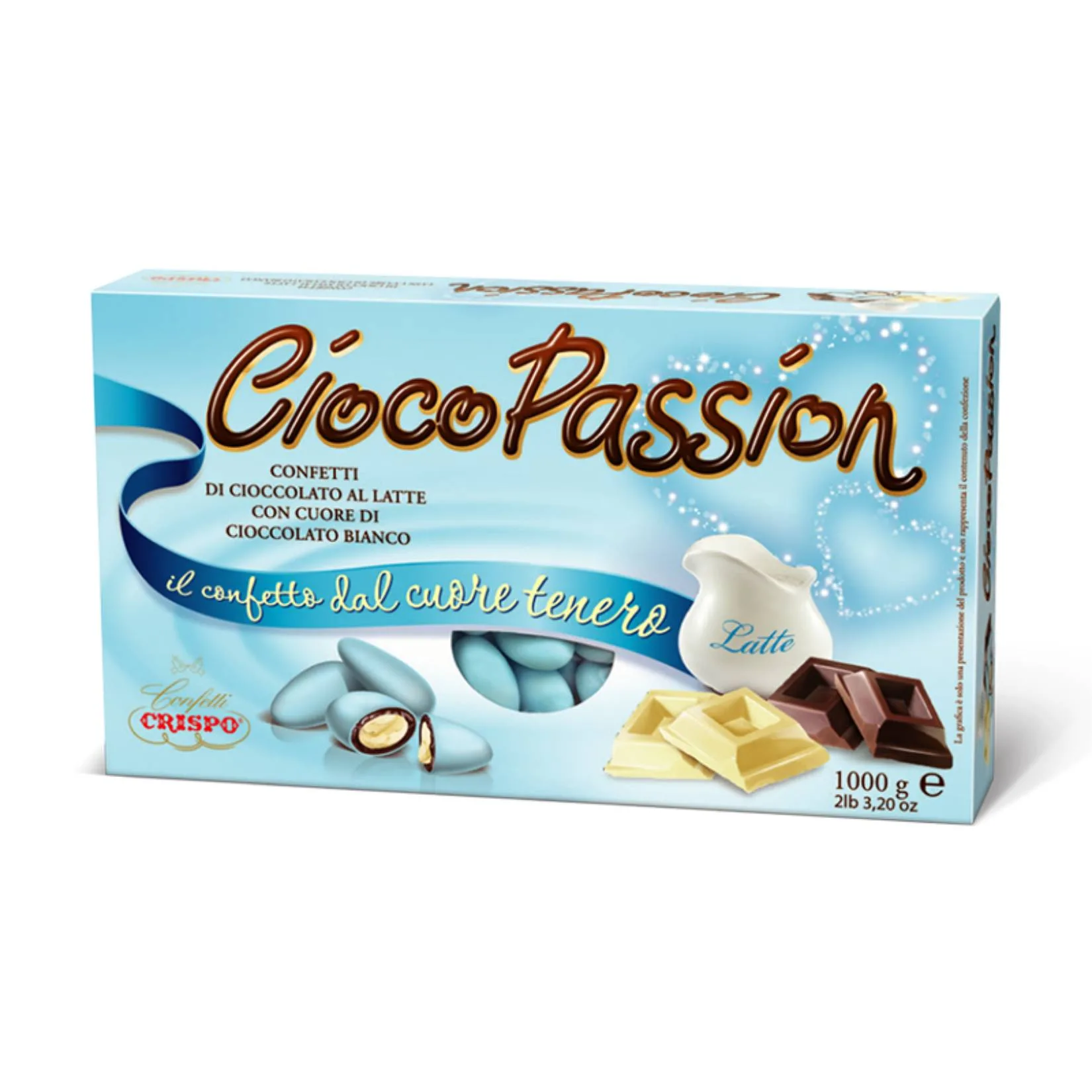 Confetti CiocoPassion Celeste – Cioccolato al Latte Ripieno di Cuore Bianco, Perfetti per Battesimi, Comunioni & Nascite. - immagine 1