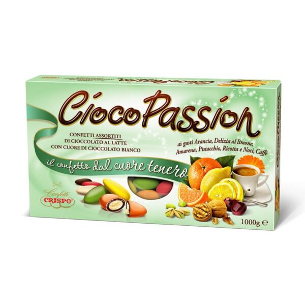 Confetti Crispo – CiocoPassion Assortiti 1 kg – Mix Gourmet di Cioccolato al Latte Ripieni (Arancia, Limone, Amarena, Pistacchio, Ricotta & Caffè) – Colore Bianco - immagine 1