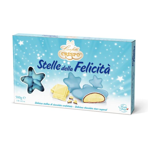 Confetti Crispo Stelle della Felicità Azzurri 500 g – Stelle di Cioccolato al Latte per Matrimoni & Feste Speciali