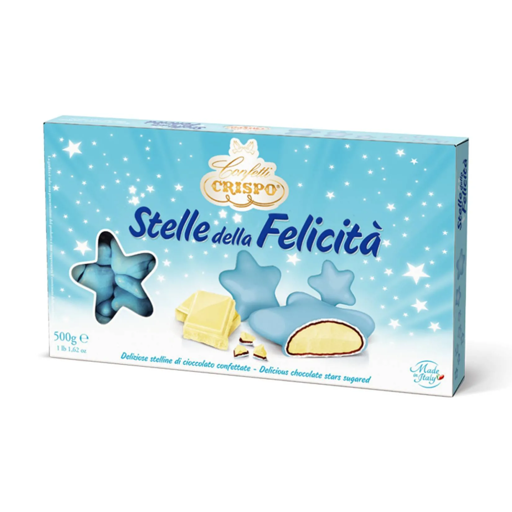 Confetti Crispo Stelle della Felicità Azzurri 500 g – Stelle di Cioccolato al Latte per Matrimoni & Feste Speciali Confetti Crispo Stelle della Felicità Azzurri 500 g – Stelle di Cioccolato al Latte per Matrimoni & Feste Speciali