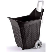 Carrello da giardino Bama KART 76 L colore cacao, plastica effetto vimini, con ruote, maniglia pieghevole e tasca portaoggetti