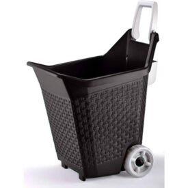 Carrello da giardino Bama KART 76 L colore cacao, plastica effetto vimini, con ruote, maniglia pieghevole e tasca portaoggetti
