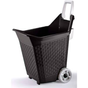Carrello da giardino Bama KART 76 L colore cacao, plastica effetto vimini, con ruote, maniglia pieghevole e tasca portaoggetti