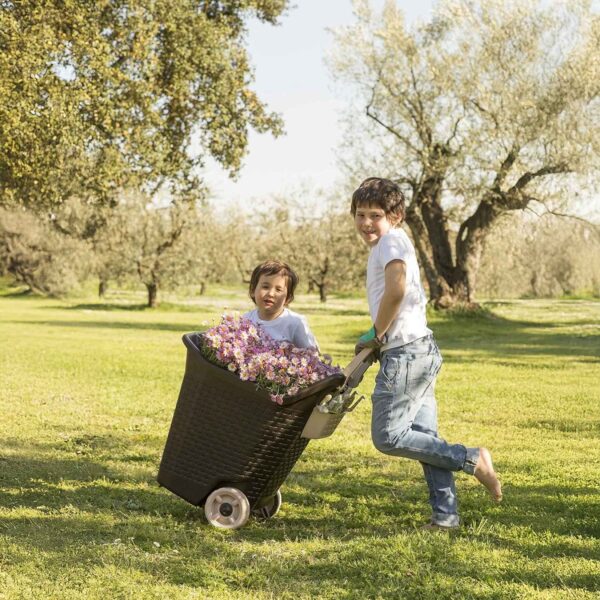 Bama KART Carrello da Giardino con Ruote 76 Litri | Contenitore Trasporto Terriccio Foglie Attrezzi | Plastica Resistente Colore Cacao - immagine 3
