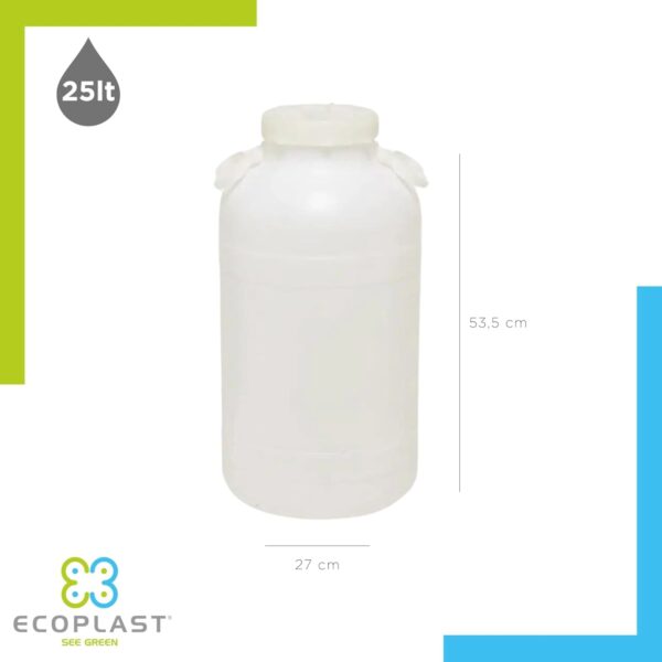 Ecoplast – Fusto in Plastica 25 Litri a Bocca Larga con Guarnizione e Tappo – Contenitore Alimentare Made in Italy - immagine 3