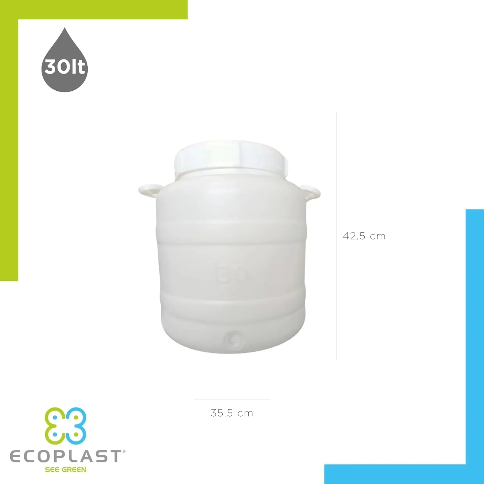 Ecoplast – Fusto in Plastica 30 Litri a Bocca Larga con Guarnizione e Tappo – Contenitore Alimentare  Made in Italy - immagine 4