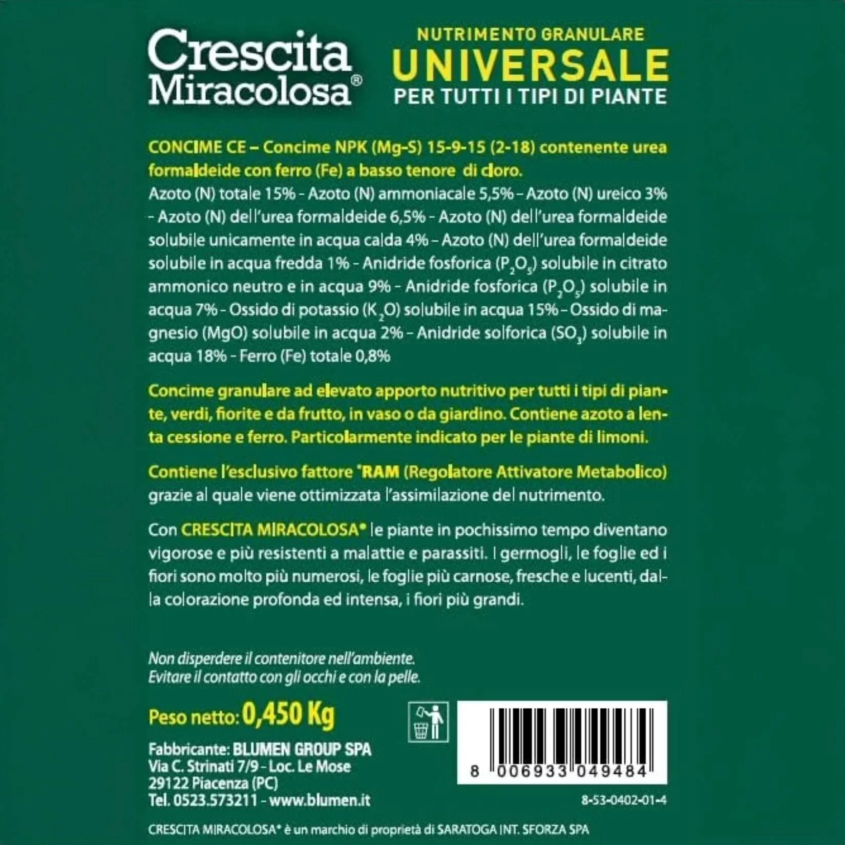 Crescita Miracolosa – Concime Granulare Universale per Piante da Interno ed Esterno – Formato 450g - immagine 2