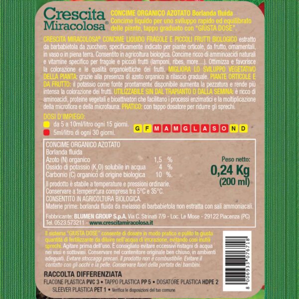 Crescita Miracolosa Concime Liquido Bio per Fragole, Mirtilli e Frutti di Bosco 200 ml - immagine 2