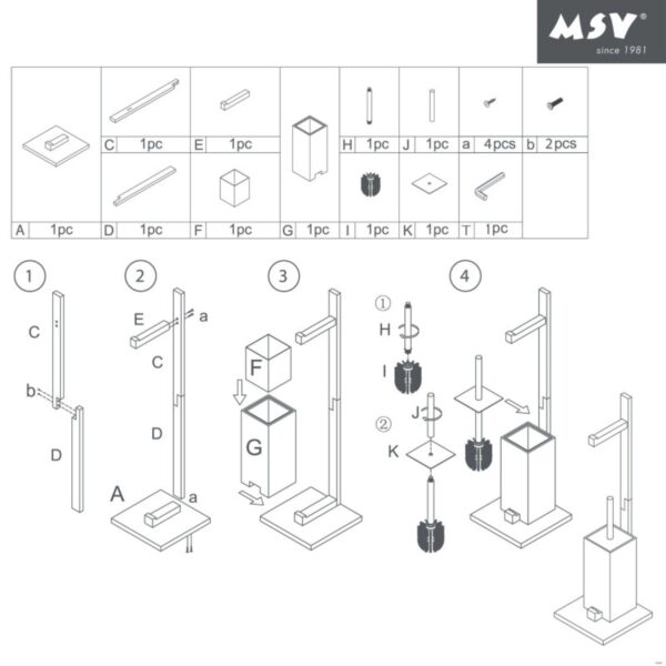 MSV –  Porta WC in Acciaio Inossidabile con Scopino, Distributore Carta Igienica e Contenitore Rimovibile - immagine 7