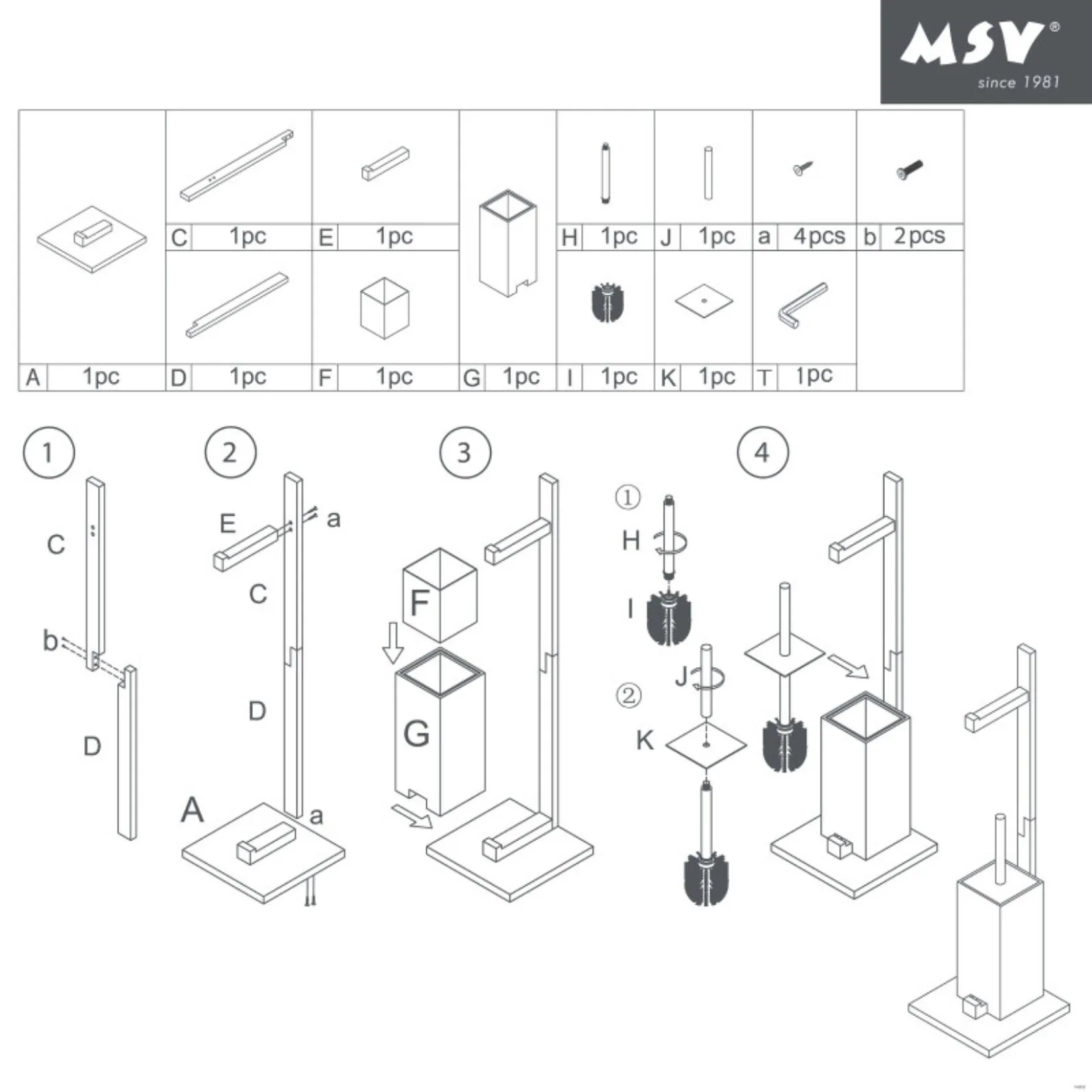 MSV –  Porta WC in Acciaio Inossidabile con Scopino, Distributore Carta Igienica e Contenitore Rimovibile - immagine 7
