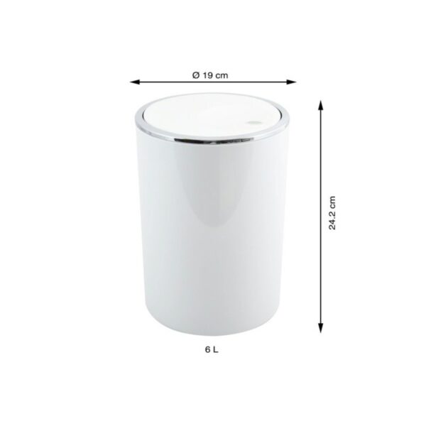 MSV – Pattumiera Bagno Kamaka 6L – Cestino Rotondo con Coperchio Basculante Rimovibile in PP Bianco, Design Moderno - immagine 3
