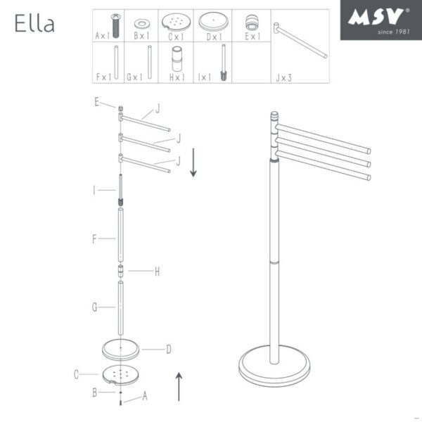 Msv –  Porta Asciugamani 3 Rami Ella – Acciaio Nero Opaco Design Moderno Bagno - immagine 4